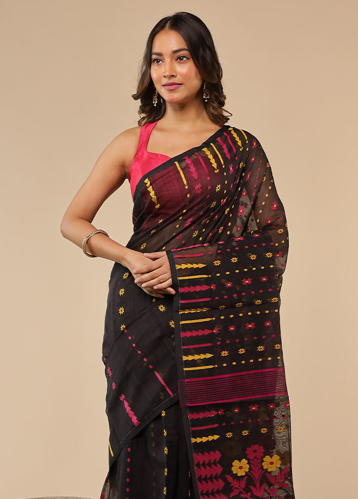 Black Jamdani Cotton Saree Without Blouse Piece