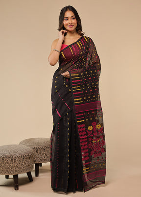 Black Jamdani Cotton Saree Without Blouse Piece