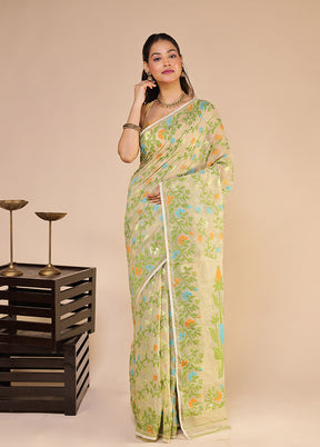 Cream Jamdani Cotton Saree Without Blouse Piece