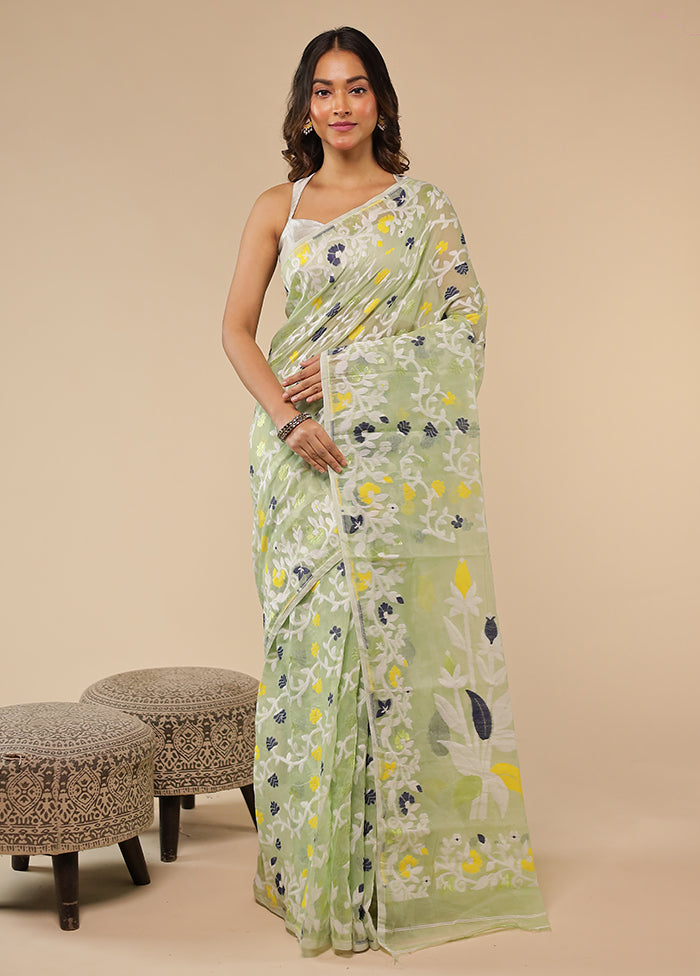 Green Jamdani Cotton Saree Without Blouse Piece