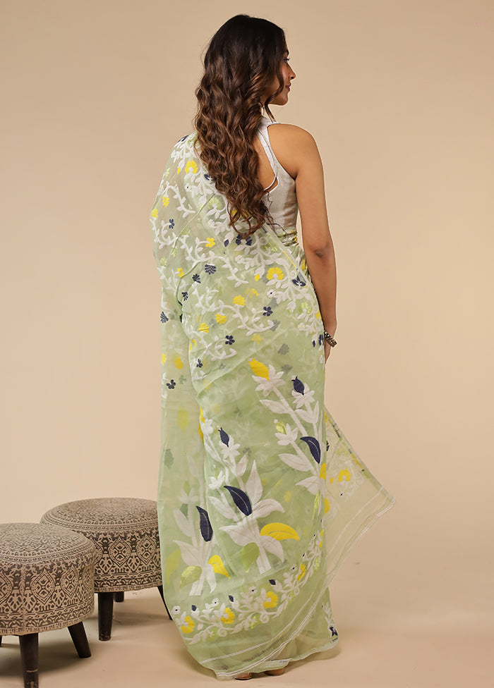 Green Jamdani Cotton Saree Without Blouse Piece