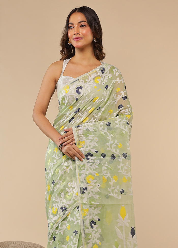 Green Jamdani Cotton Saree Without Blouse Piece