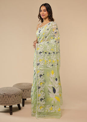 Green Jamdani Cotton Saree Without Blouse Piece