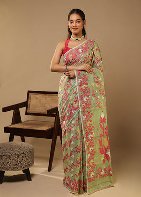 Green Jamdani Cotton Saree Without Blouse Piece