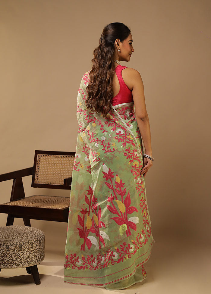 Green Jamdani Cotton Saree Without Blouse Piece