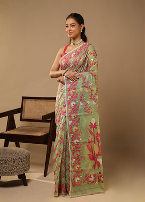 Green Jamdani Cotton Saree Without Blouse Piece