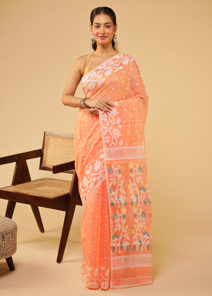Pink Jamdani Cotton Saree Without Blouse Piece