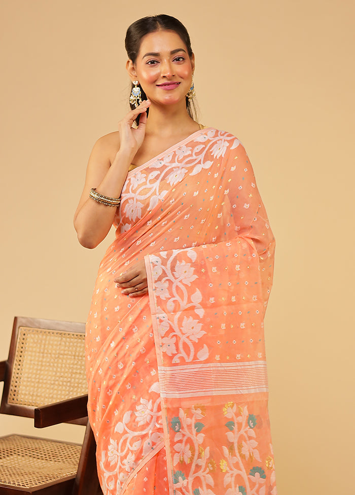 Pink Jamdani Cotton Saree Without Blouse Piece