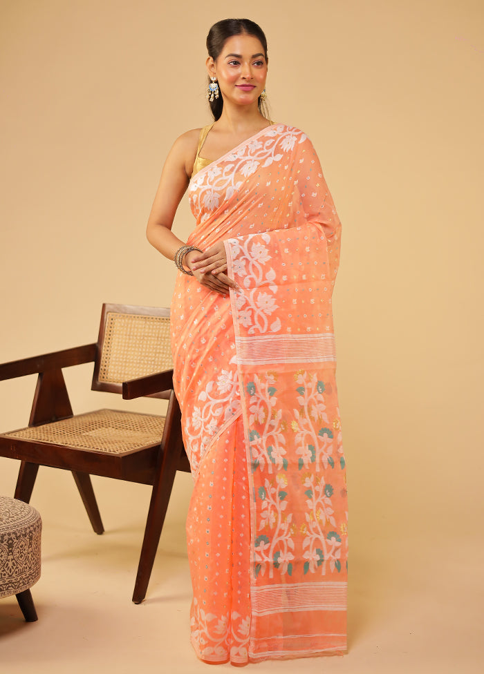 Pink Jamdani Cotton Saree Without Blouse Piece