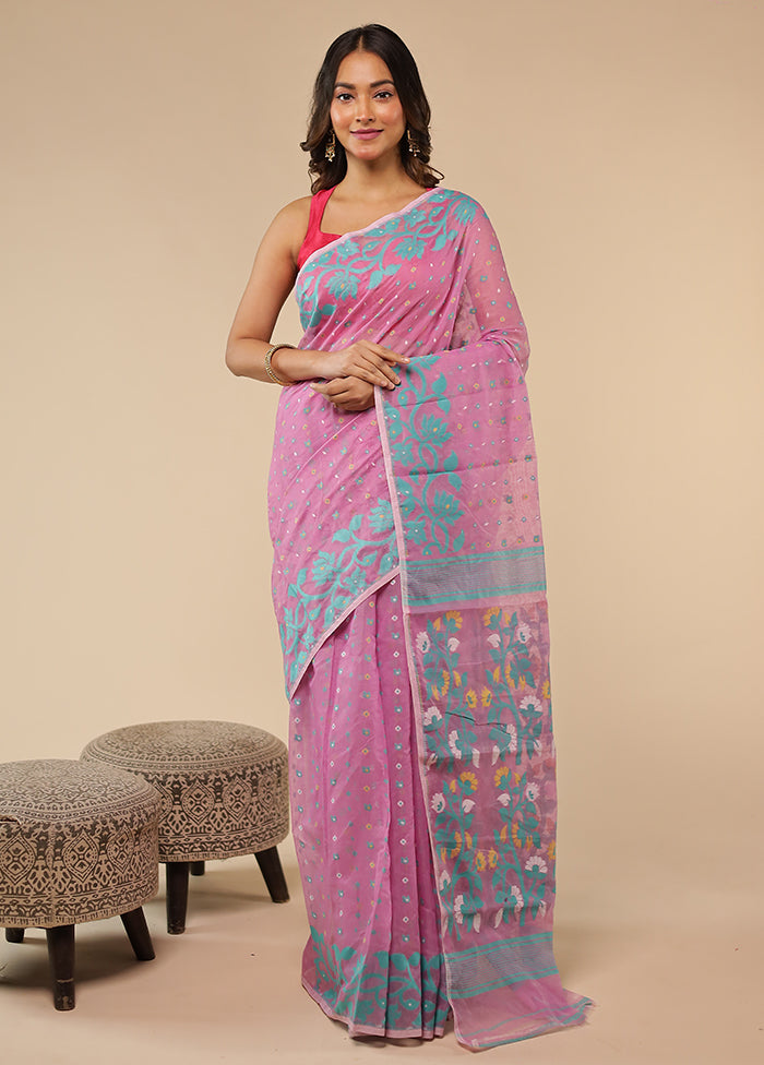 Pink Jamdani Cotton Saree Without Blouse Piece