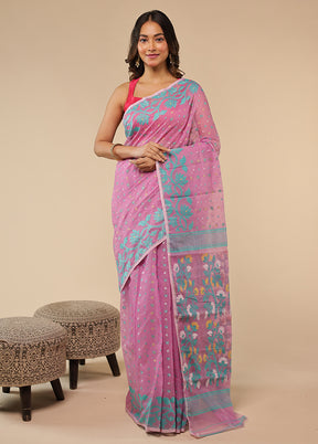 Pink Jamdani Cotton Saree Without Blouse Piece