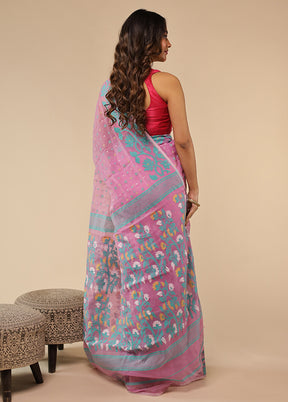 Pink Jamdani Cotton Saree Without Blouse Piece