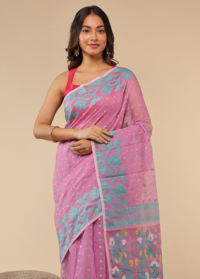 Pink Jamdani Cotton Saree Without Blouse Piece