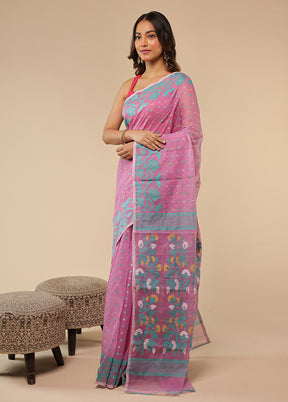 Pink Jamdani Cotton Saree Without Blouse Piece