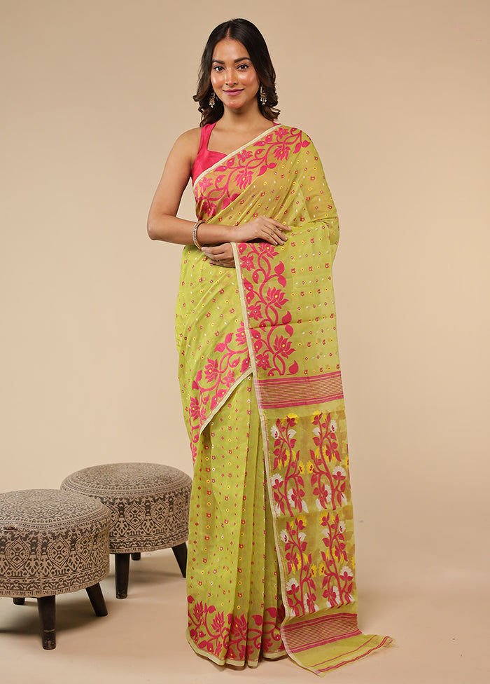 Green Jamdani Cotton Saree Without Blouse Piece