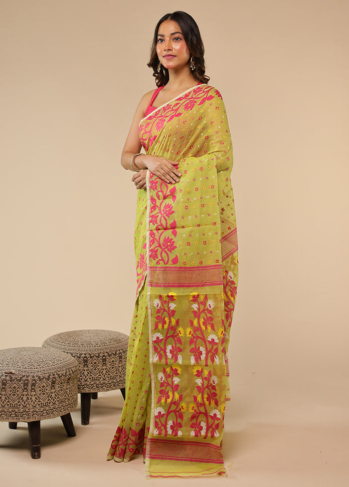 Green Jamdani Cotton Saree Without Blouse Piece