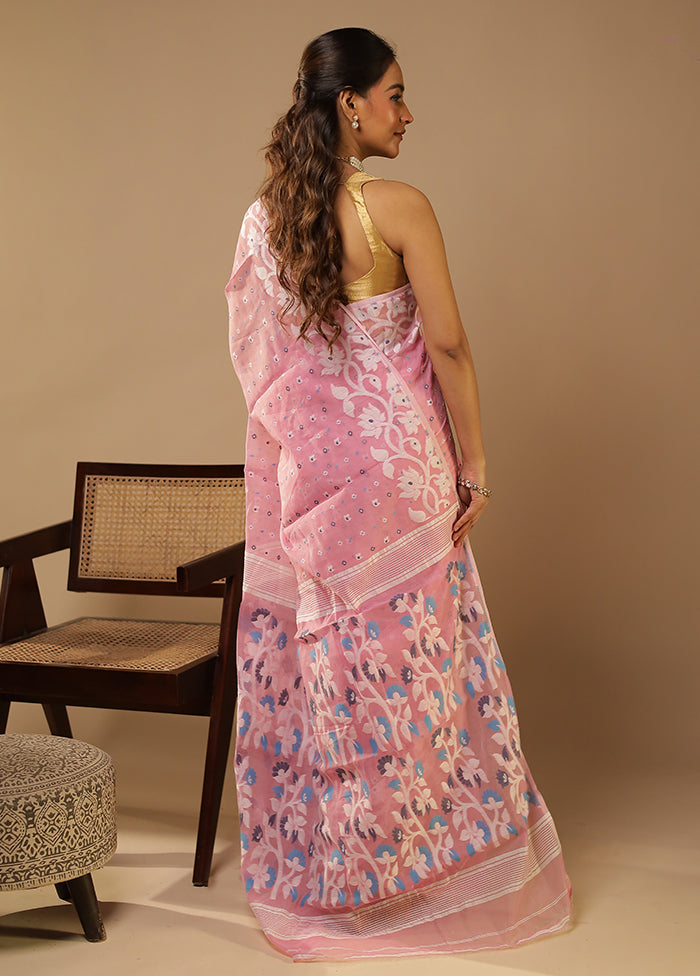 Pink Jamdani Cotton Saree Without Blouse Piece