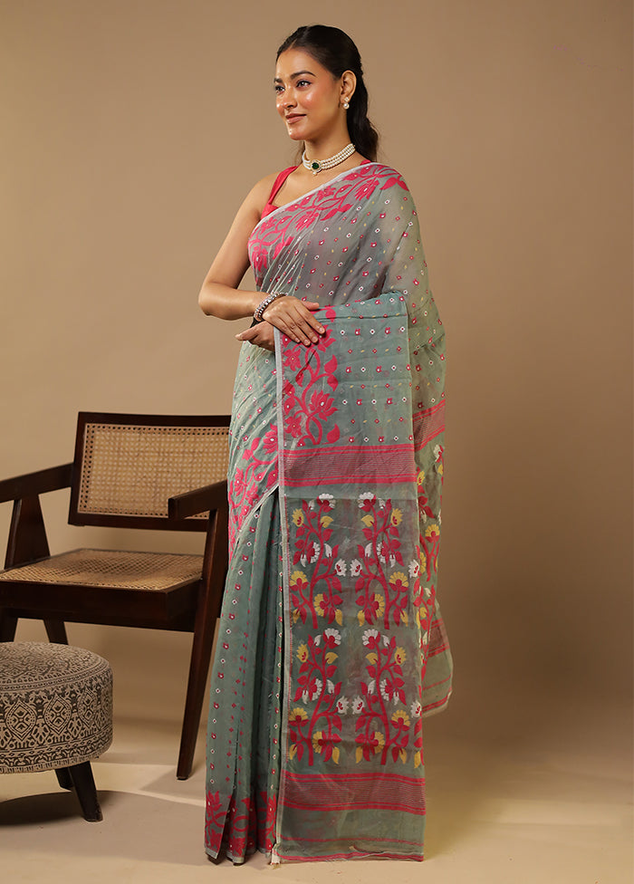 Grey Jamdani Cotton Saree Without Blouse Piece