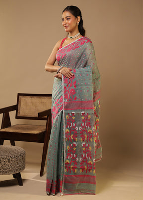 Grey Jamdani Cotton Saree Without Blouse Piece