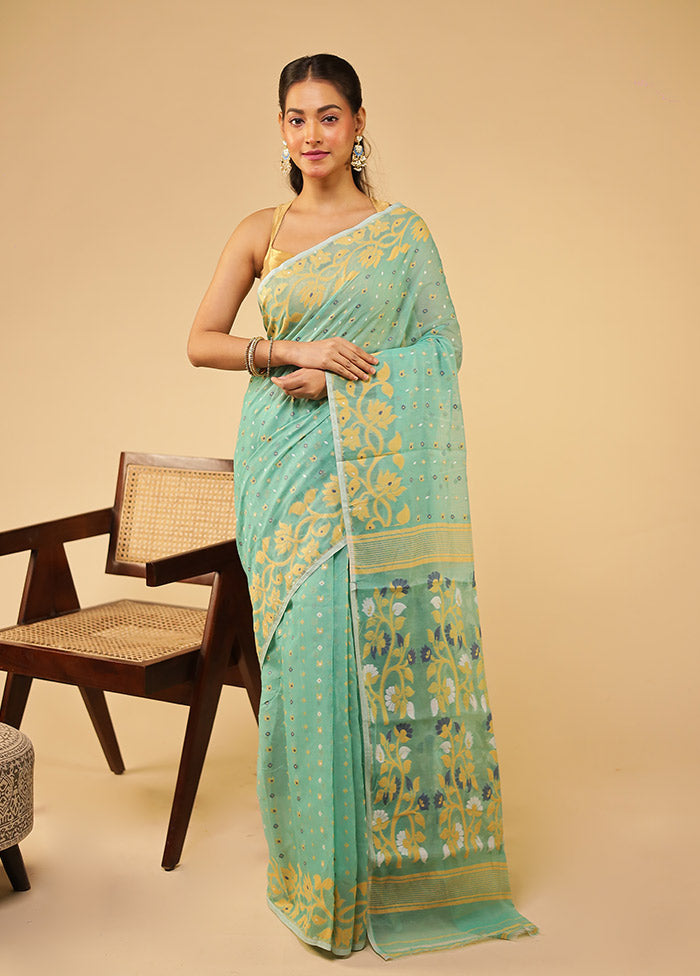 Green Jamdani Cotton Saree Without Blouse Piece