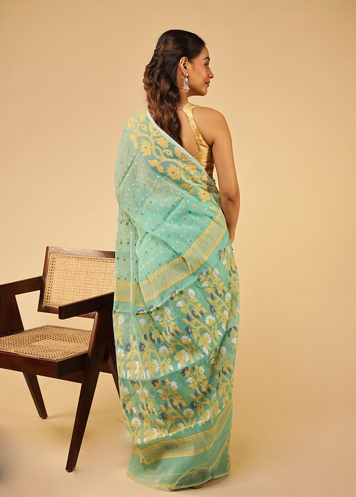 Green Jamdani Cotton Saree Without Blouse Piece