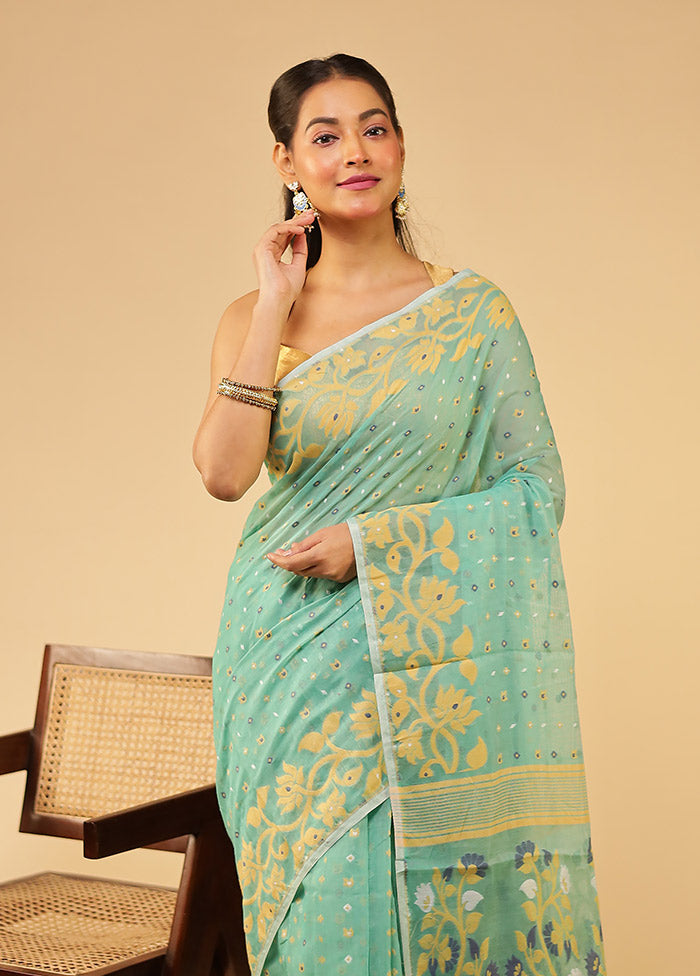 Green Jamdani Cotton Saree Without Blouse Piece