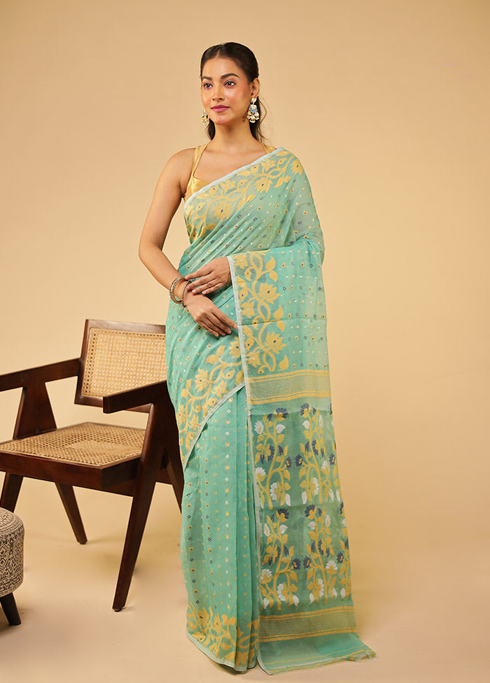 Green Jamdani Cotton Saree Without Blouse Piece