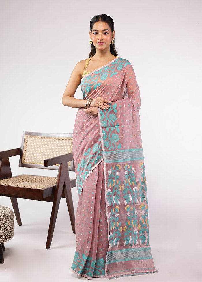 Purple Jamdani Cotton Saree Without Blouse Piece