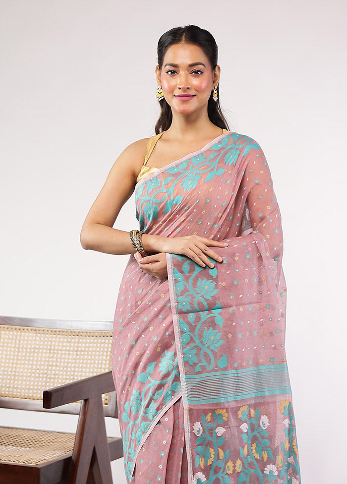Purple Jamdani Cotton Saree Without Blouse Piece