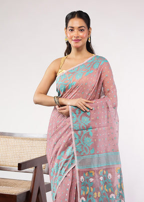 Purple Jamdani Cotton Saree Without Blouse Piece