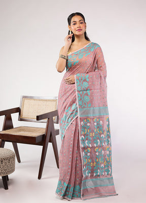 Purple Jamdani Cotton Saree Without Blouse Piece