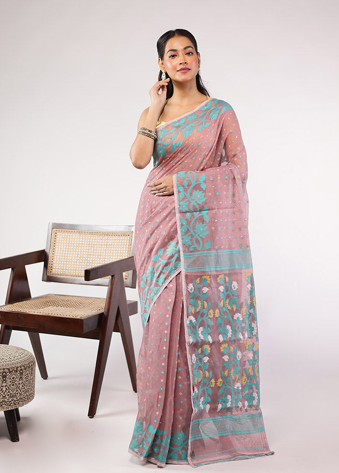Purple Jamdani Cotton Saree Without Blouse Piece