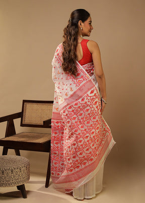 White Jamdani Cotton Saree Without Blouse Piece