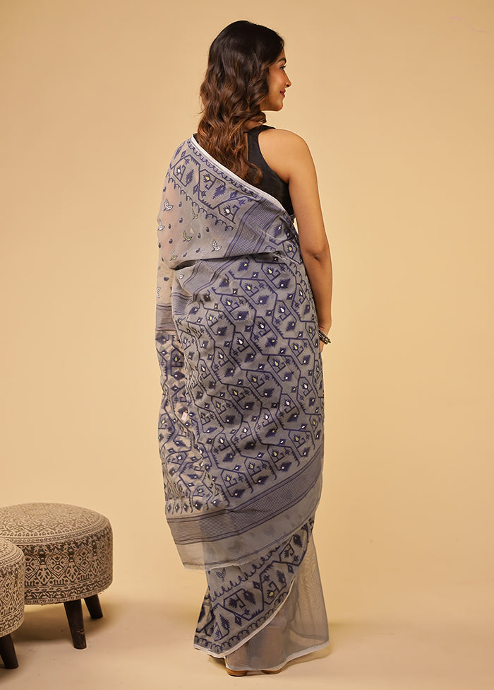Grey Jamdani Cotton Saree Without Blouse Piece