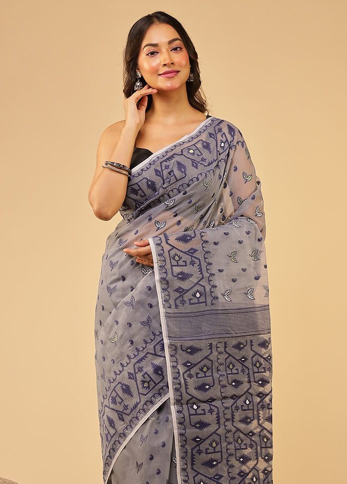 Grey Jamdani Cotton Saree Without Blouse Piece