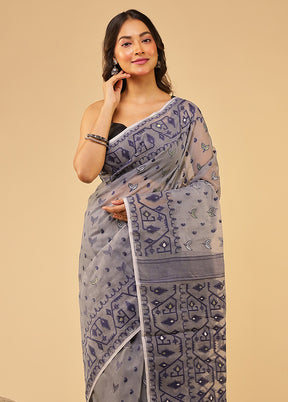 Grey Jamdani Cotton Saree Without Blouse Piece