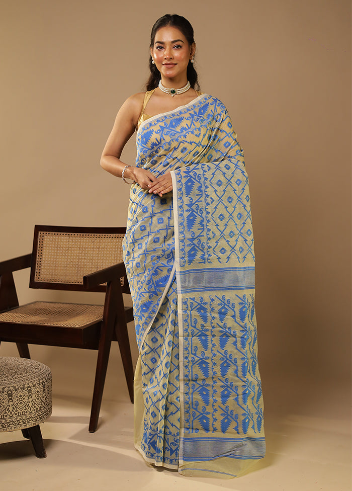 Cream Jamdani Cotton Saree Without Blouse Piece