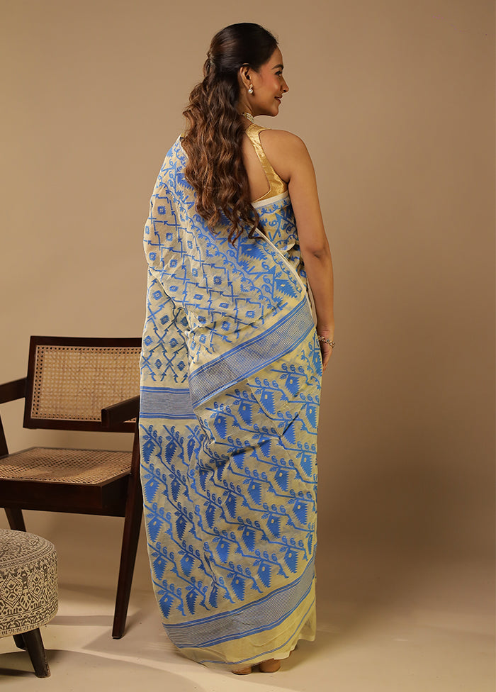 Cream Jamdani Cotton Saree Without Blouse Piece