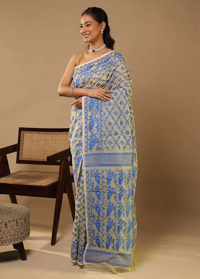 Cream Jamdani Cotton Saree Without Blouse Piece