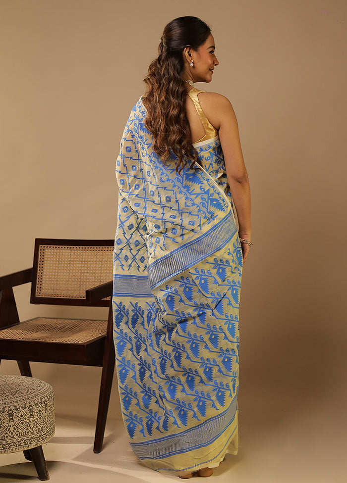 Cream Jamdani Cotton Saree Without Blouse Piece