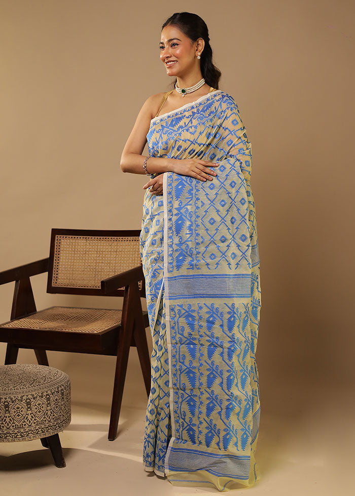 Cream Jamdani Cotton Saree Without Blouse Piece