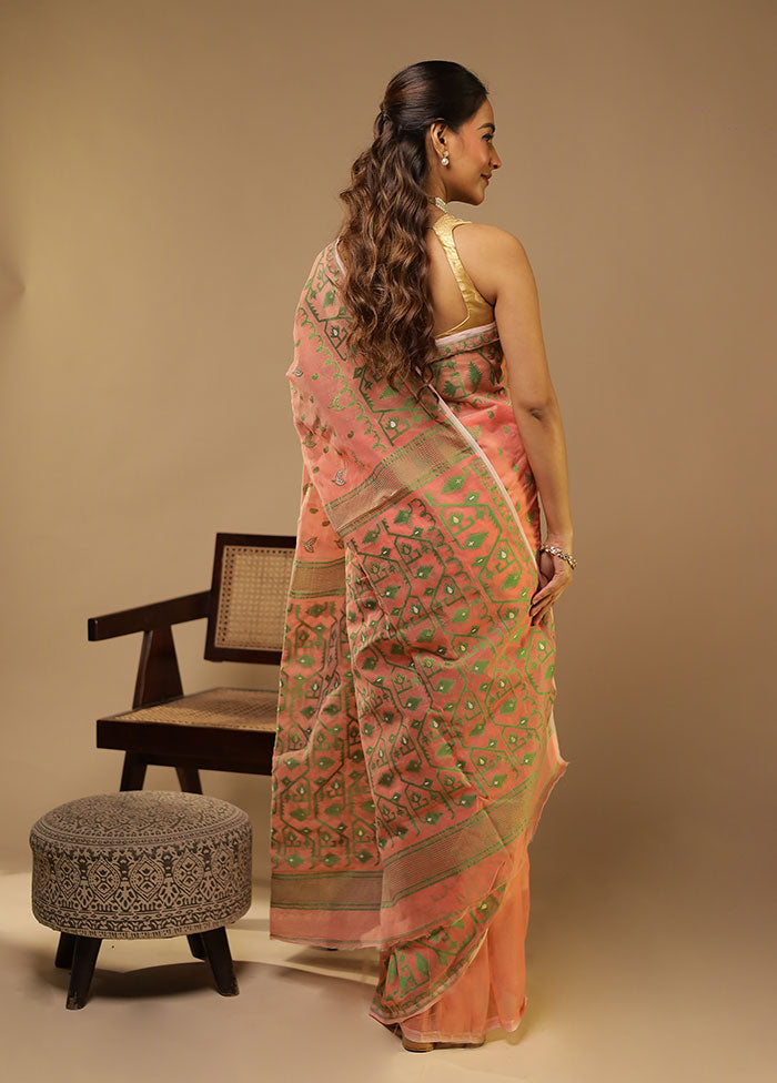 Pink Jamdani Cotton Saree Without Blouse Piece