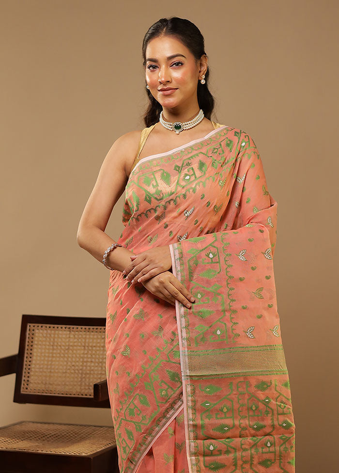 Pink Jamdani Cotton Saree Without Blouse Piece