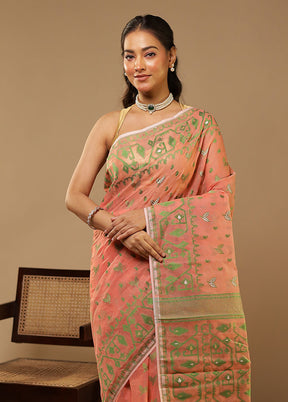Pink Jamdani Cotton Saree Without Blouse Piece