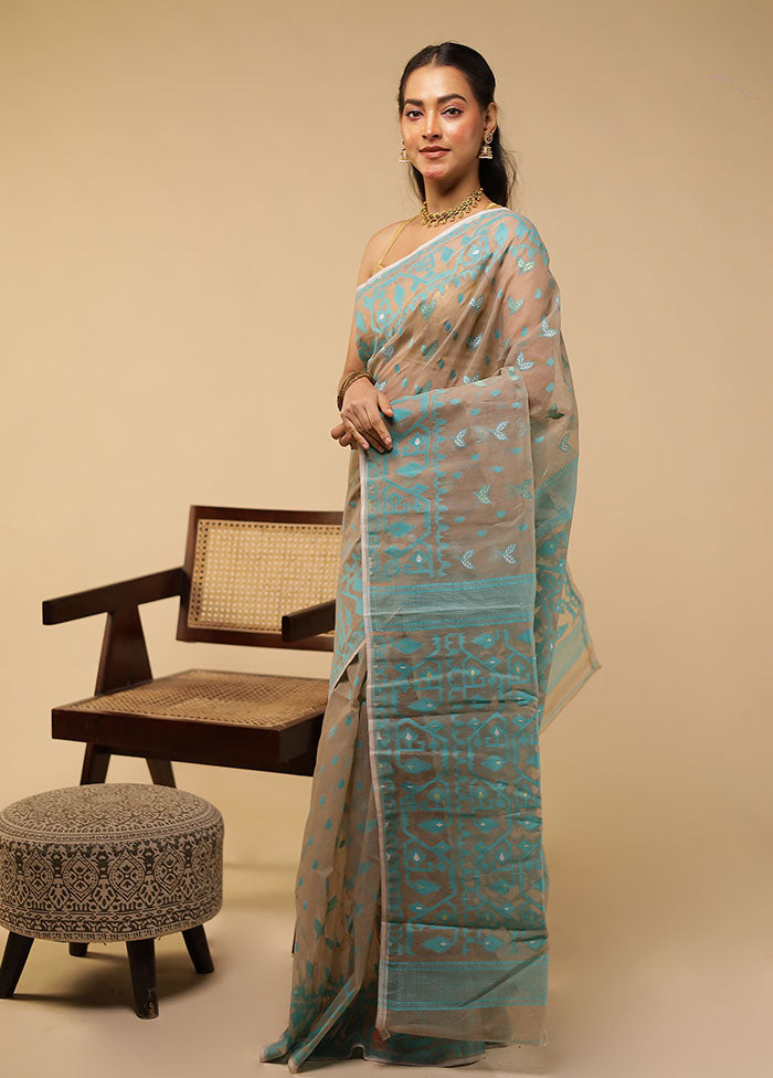 Grey Jamdani Cotton Saree Without Blouse Piece