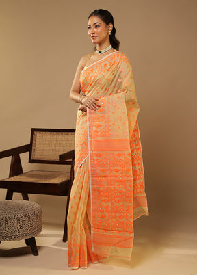 Cream Jamdani Cotton Saree Without Blouse Piece