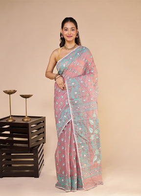 Pink Jamdani Cotton Saree Without Blouse Piece