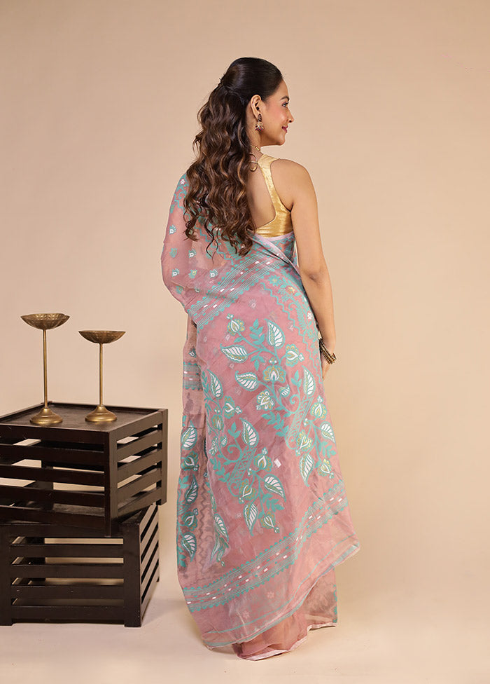 Pink Jamdani Cotton Saree Without Blouse Piece