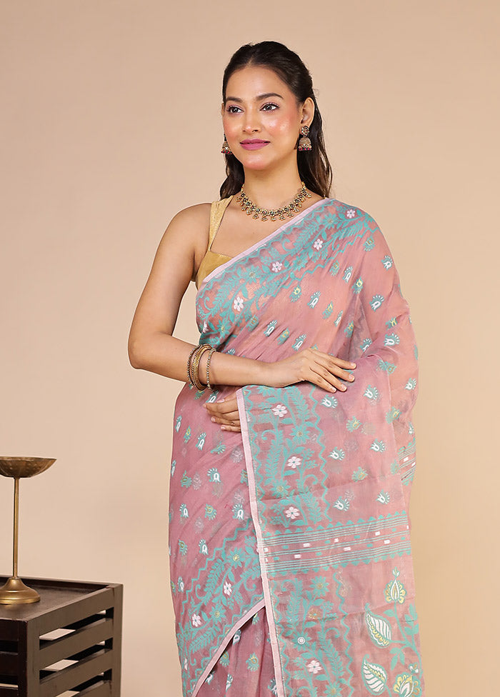 Pink Jamdani Cotton Saree Without Blouse Piece