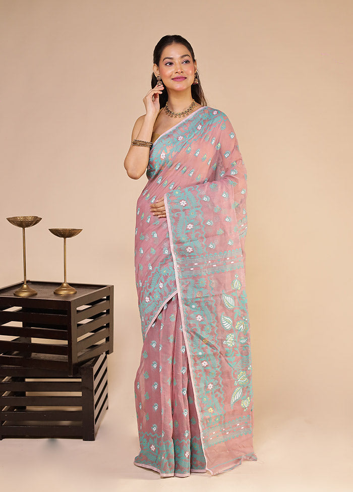Pink Jamdani Cotton Saree Without Blouse Piece